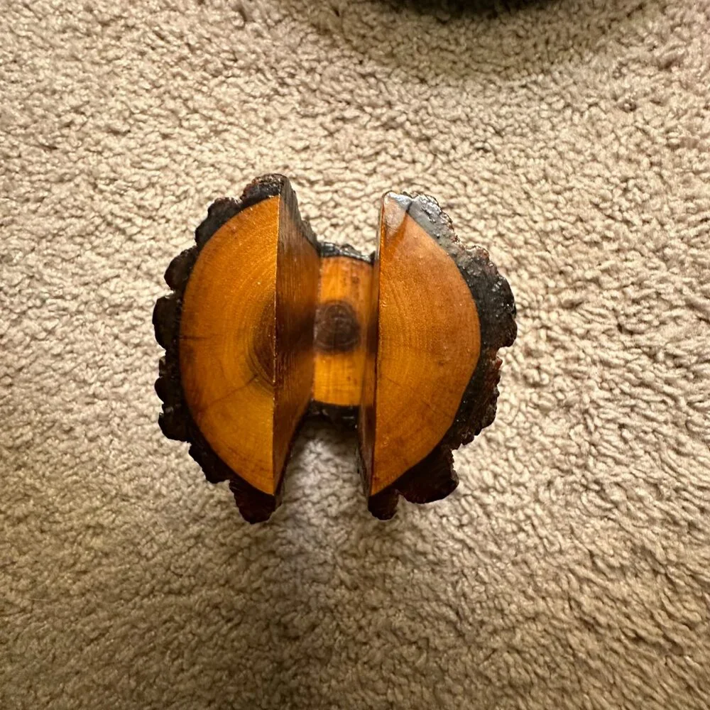 Handcrafted vintage solid walnut carved wood letter / napkin holder